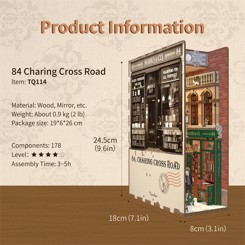 Kit Book Nook 84 Charing Cross Road bois avec LED