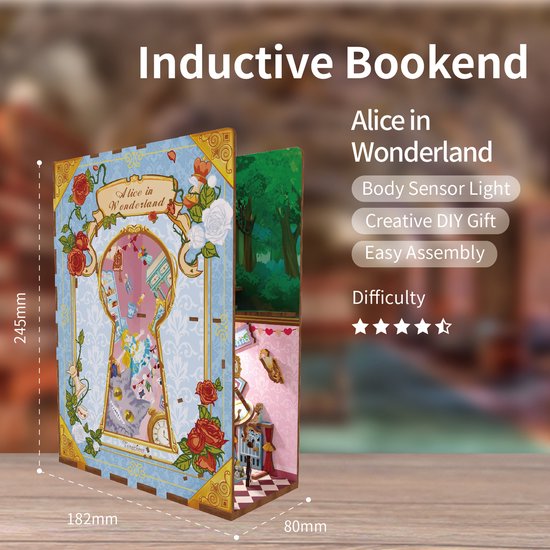Book Nook Alice au Pays des Merveilles en bois lumineux
