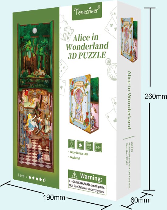 Book Nook Alice au Pays des Merveilles en bois lumineux